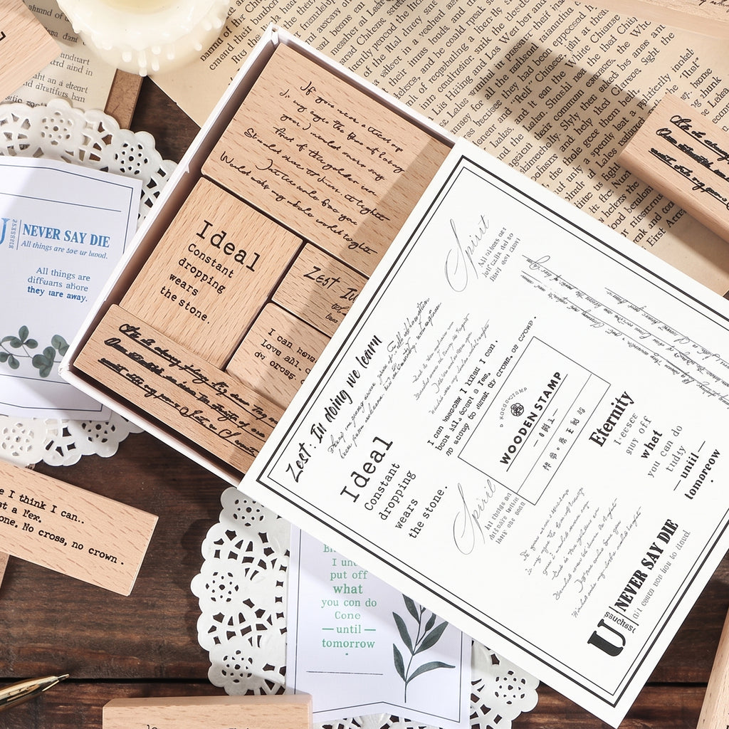 Vintage Text Rubber Stamp Set — English Short Phrases