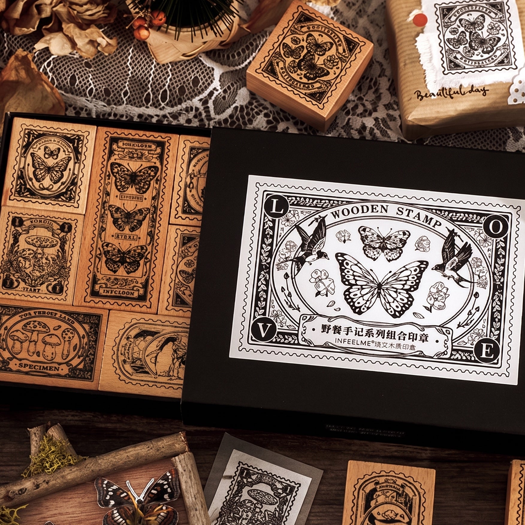 Vintage Text Rubber Stamp Set — Wild Palace Notes