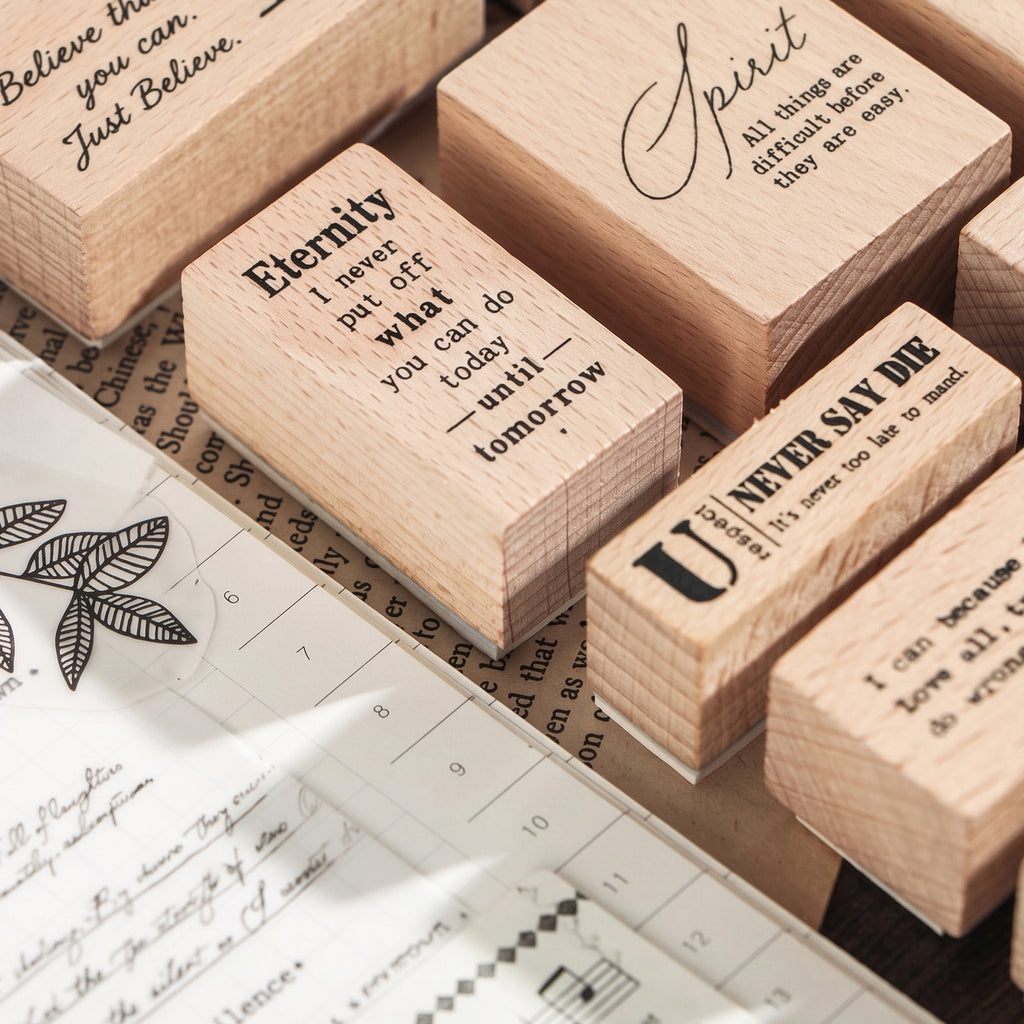 Vintage Text Rubber Stamp Set — English Short Phrases