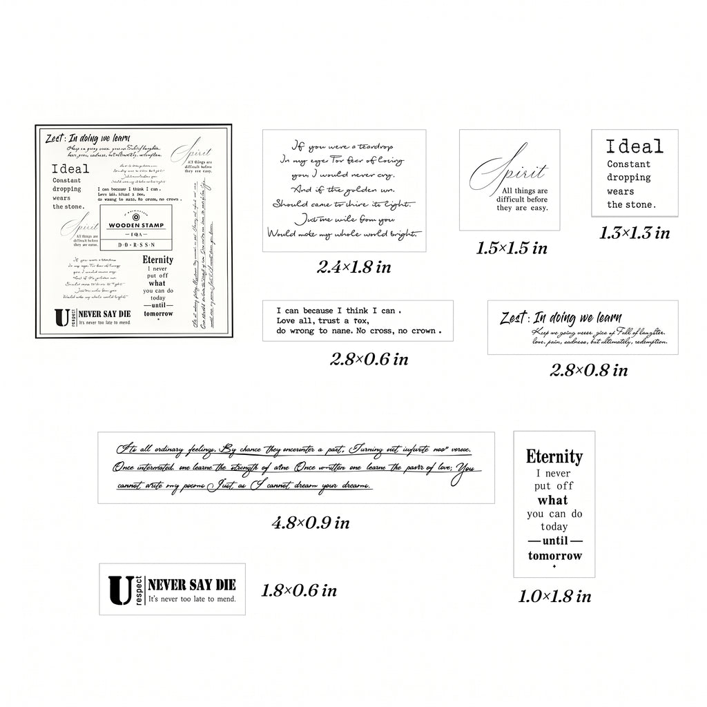 Vintage Text Rubber Stamp Set — English Short Phrases