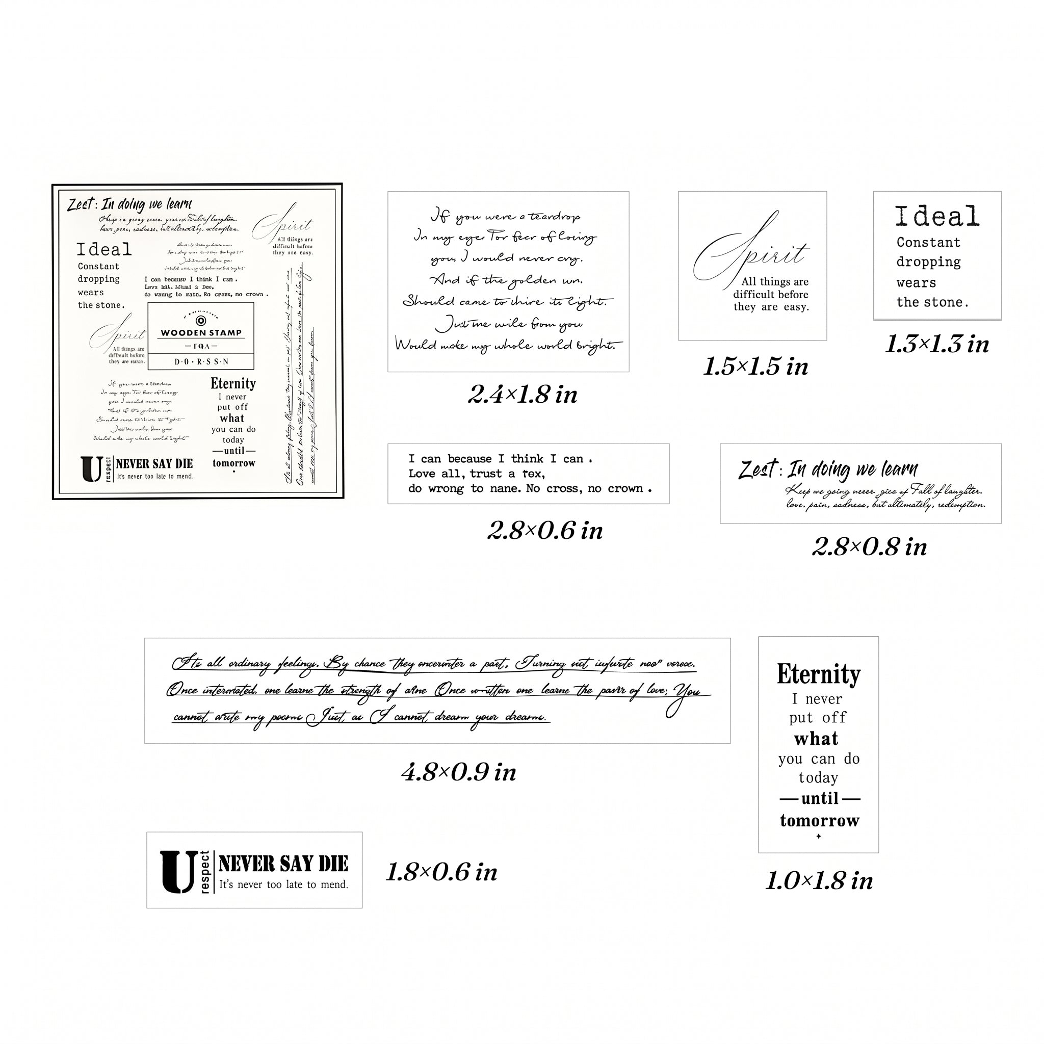 Vintage Text Rubber Stamp Set — English Short Phrases