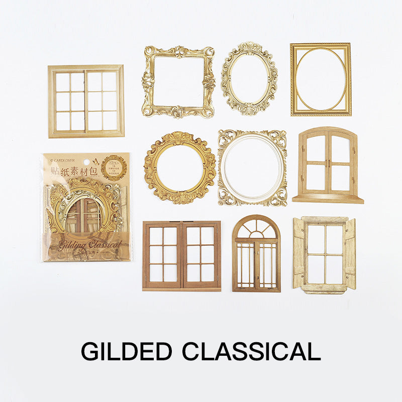 "Gilded Classical vintage frame sticker - gold ornate window decor"