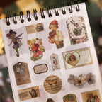 washi paper sticker sheet small vintage elements ginkgo leaves labels postmarks