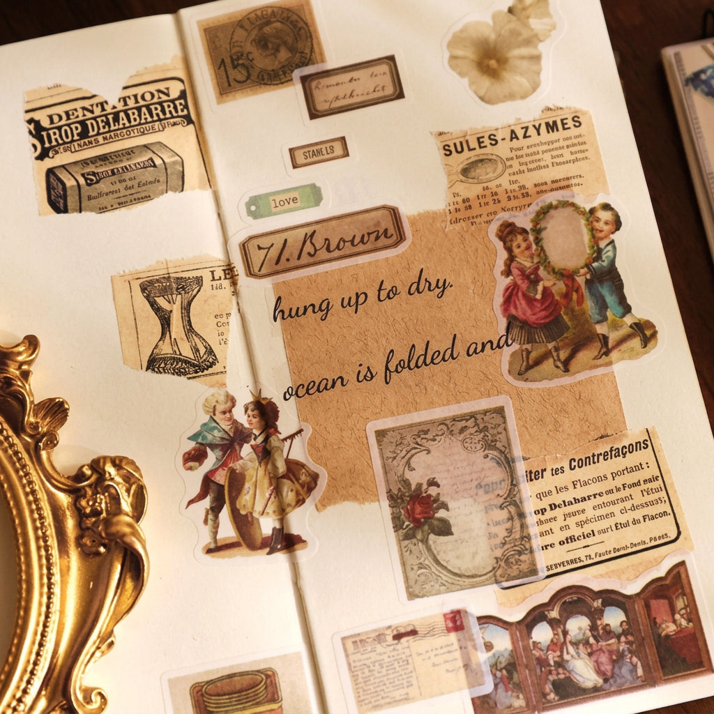 washi sticker sheet vintage postage frames and ornate borders for journal spreads