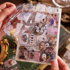 translucent pet sticker sheet die cut vintage stamps and frames layered journaling