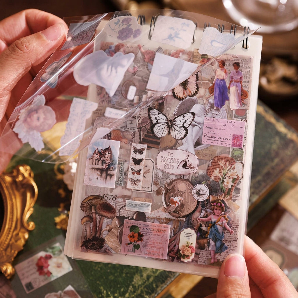 translucent pet sticker sheet die cut vintage stamps and frames layered journaling