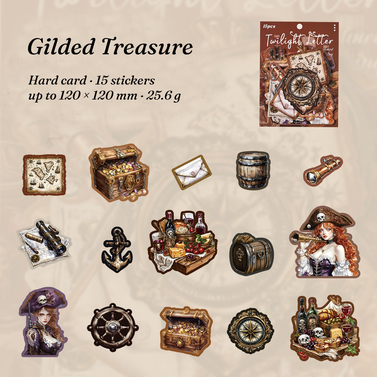 Gilded Treasure mood — 15 pieces of pirate treasure scenes