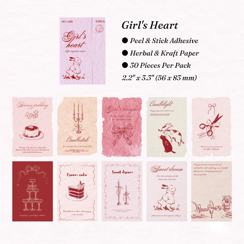 Pink girls heart textured journal cards rabbit cat candles scissors bow honey pudding ephemera