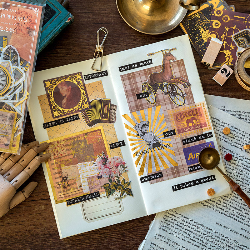 Vintage gold foil washi stickers featuring Renaissance-inspired artwork and decorative elements