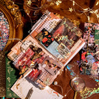 Premium gold foil stamping detail on transparent vintage stickers for junk journaling