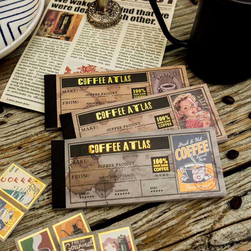 Gold foil coffee background paper with 8 vintage designs on premium washi paper for journaling and scrapbooking
