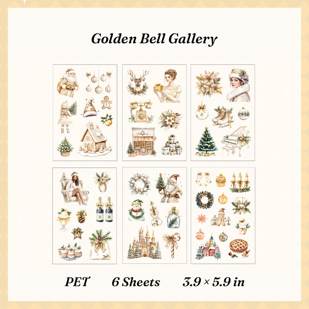 Golden Bell Gallery PET sticker pack with 6 die-cut sheets