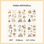 Golden Bell Gallery PET sticker pack with 6 die-cut sheets