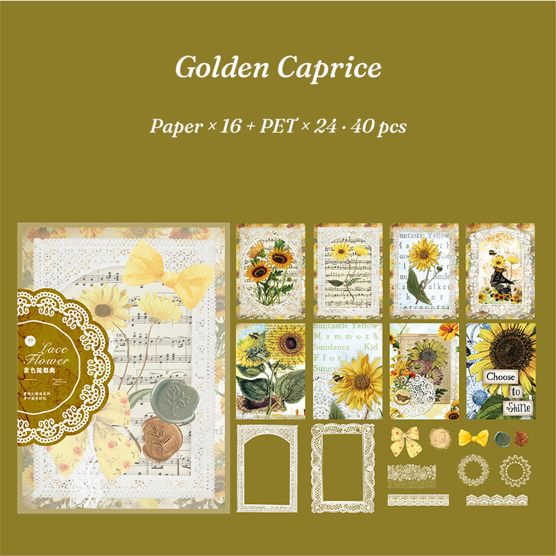 Golden Caprice theme — full sheet of mustard-gold lace stickers