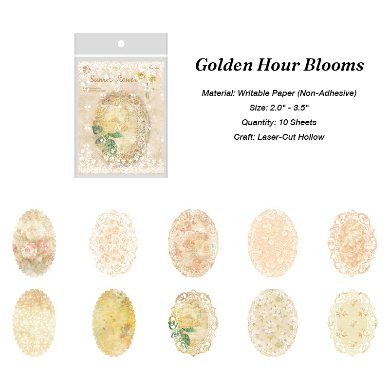 Yellow vintage floral lace paper Golden Hour Blooms warm tone for autumn spreads