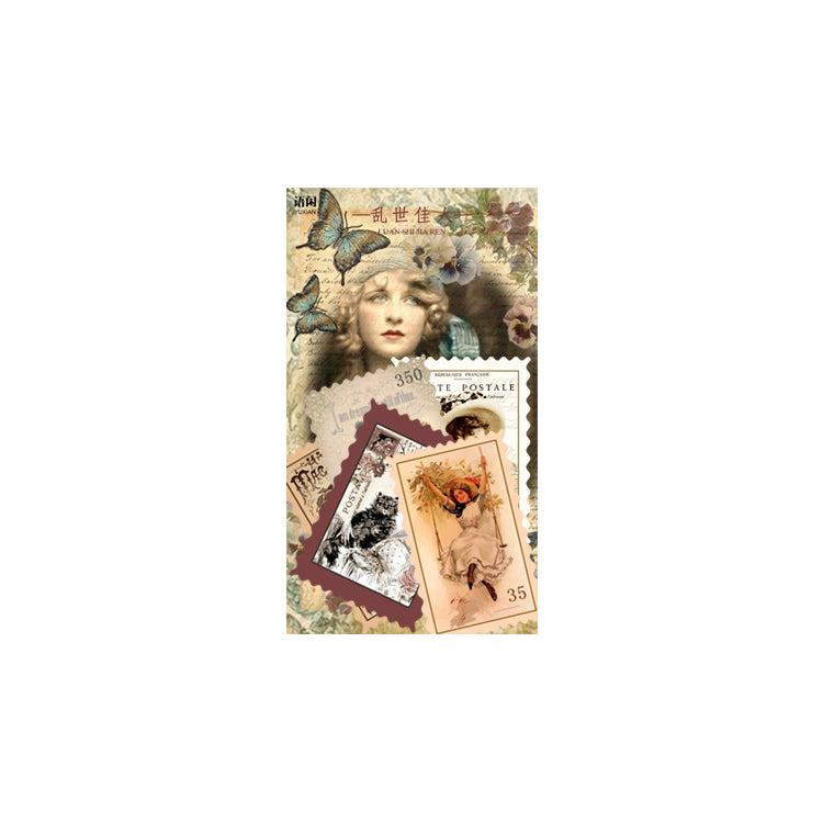 Gone with the Wind design - romantic vintage stamp stickers with floral elements