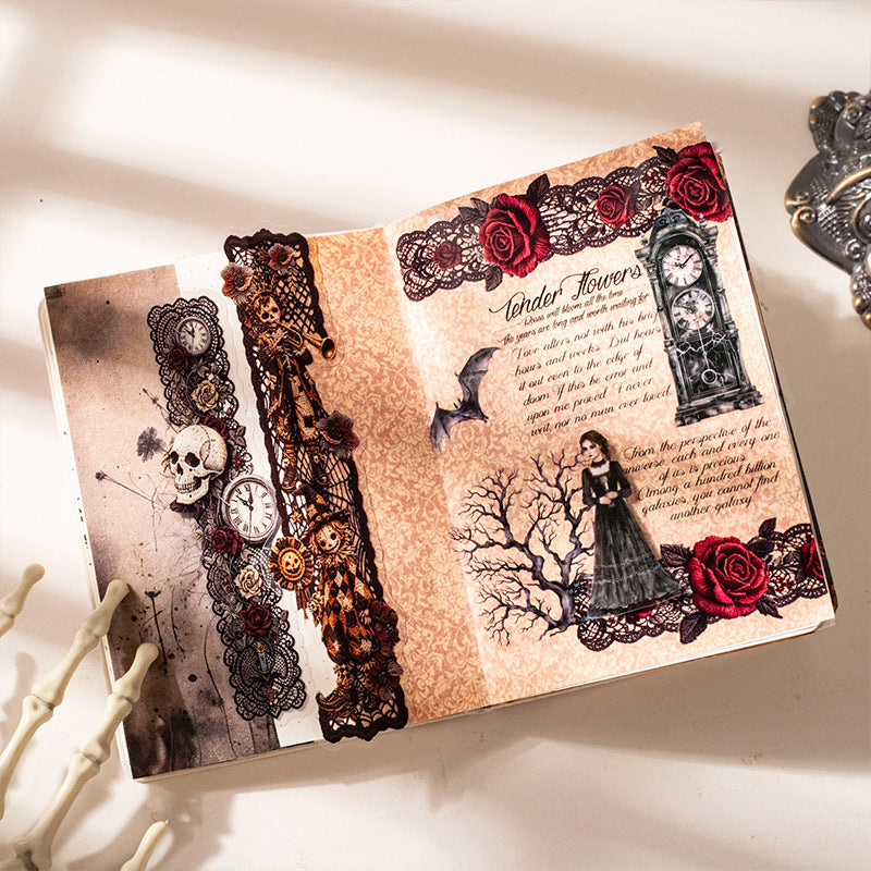 Gothic lace sticker pack packaging with die-cut PET sticker strips