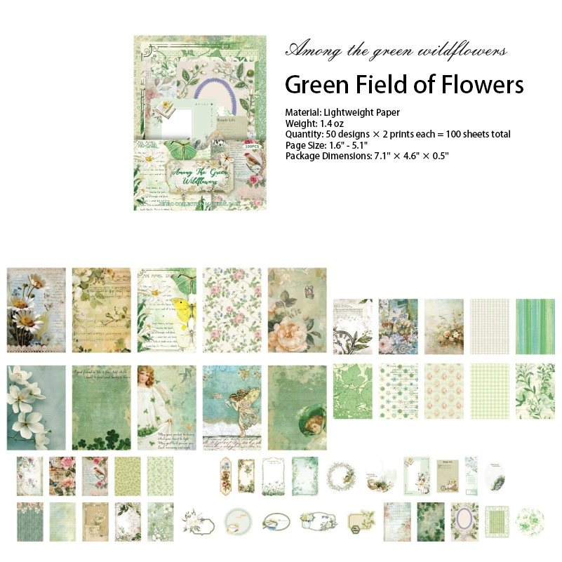 Green Field of Flowers design - botanical country postal paper