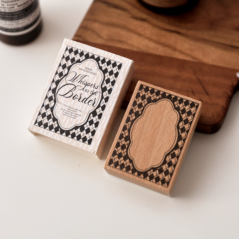 grid label wooden stamp checkered grid border frame vintage stationery stamp