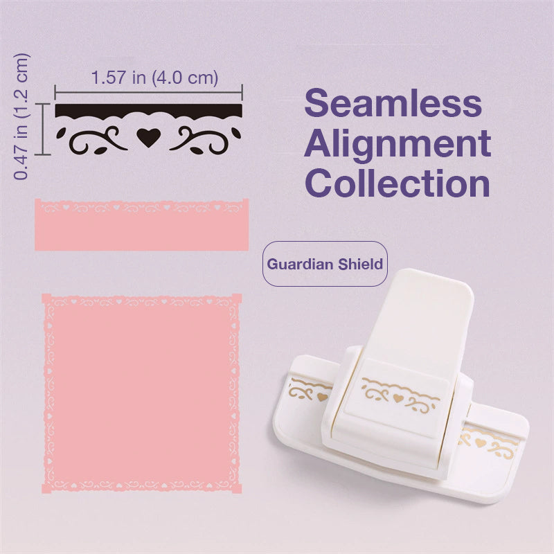 White border punch with heart scroll pattern cut sample and seamless alignment guide