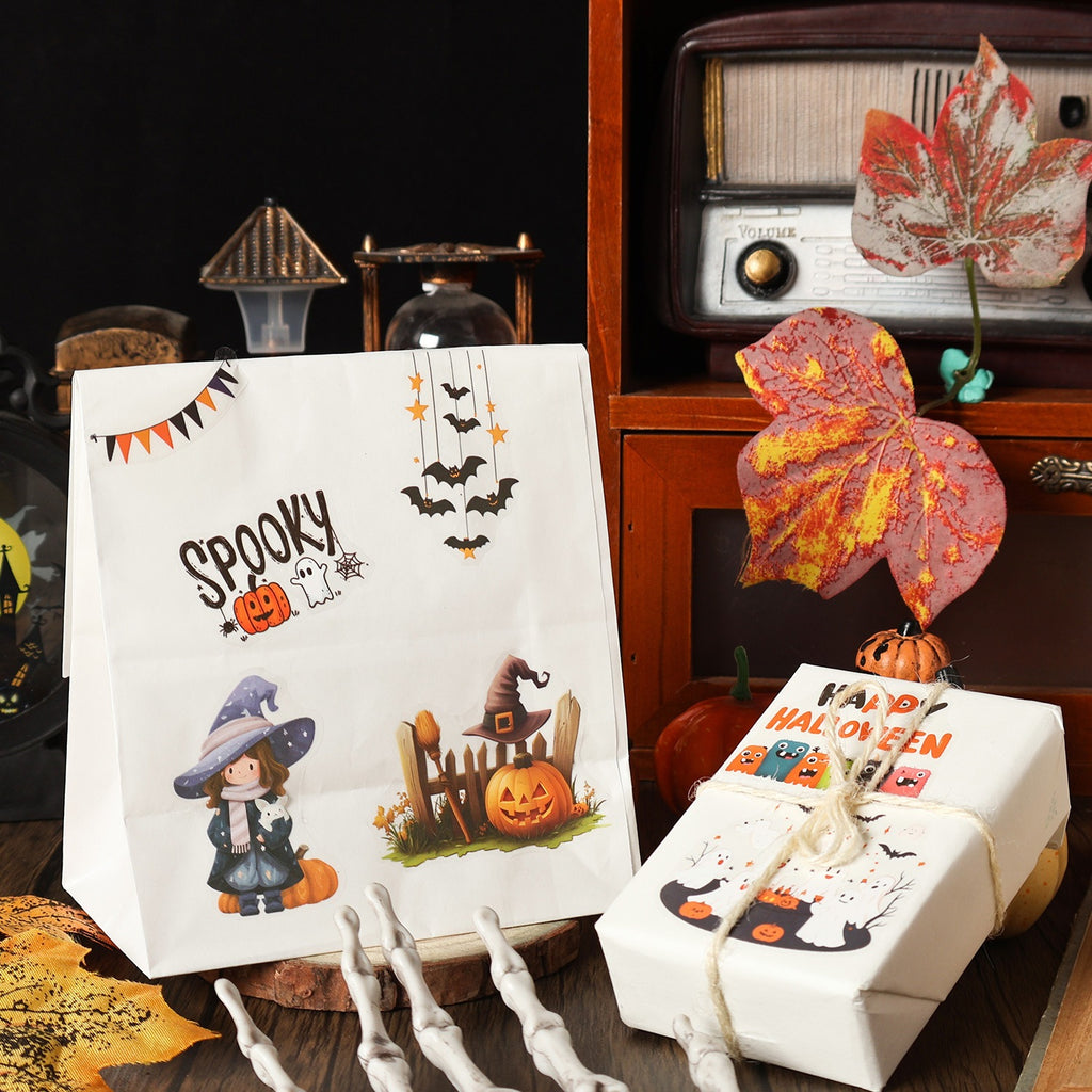 Halloween sticker sheets with packaging box and spider decorations