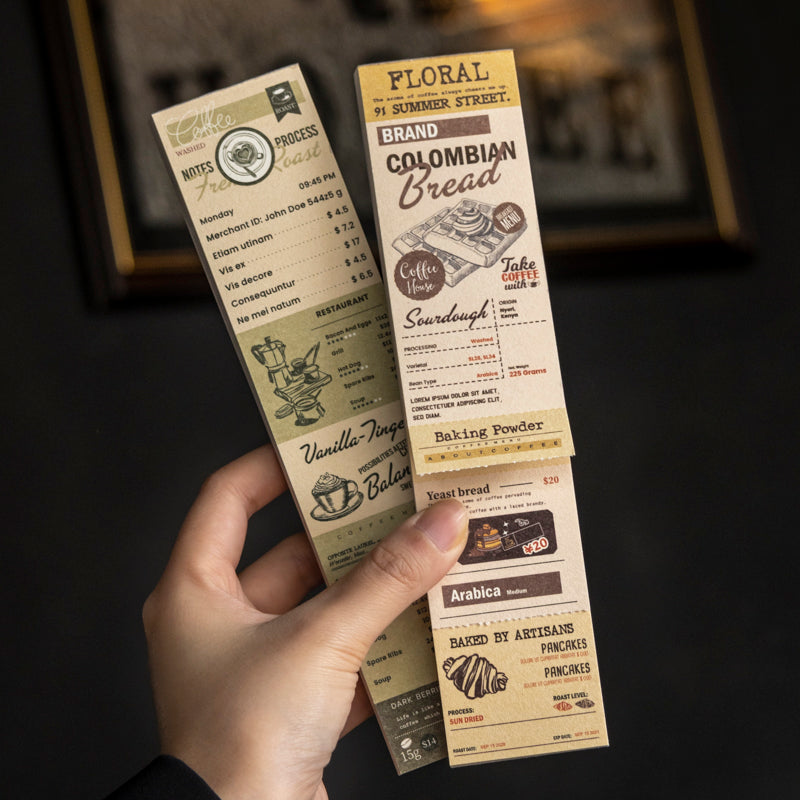 Vintage Coffee Notepads Long Strip Handheld Display