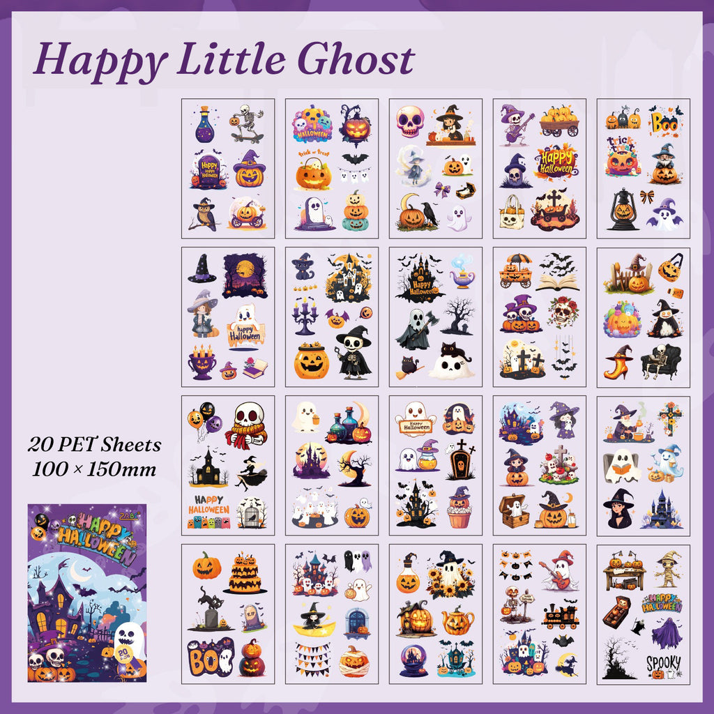 Happy Little Ghost sticker sheet — 20 cute ghost and castle designs