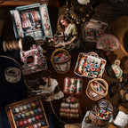 Pile of hard card stickers among wax seals and coins