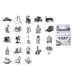 Illustrator's sketchbook black and white vintage object sketch stickers for minimalist journal