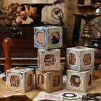 Vintage wood stamp set with 3 stamps in decorative box - 6 style options