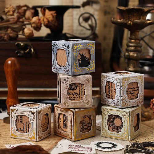Vintage wood stamp set with 3 stamps in decorative box - 6 style options