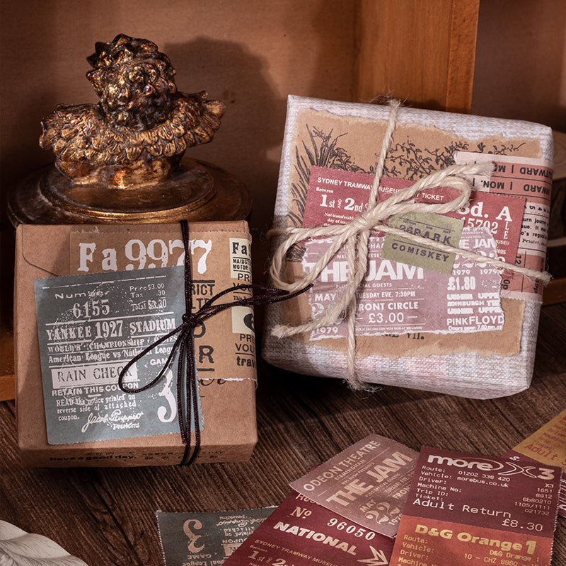  Vintage train ticket stickers used in journal spread for scrapbooking and collage
