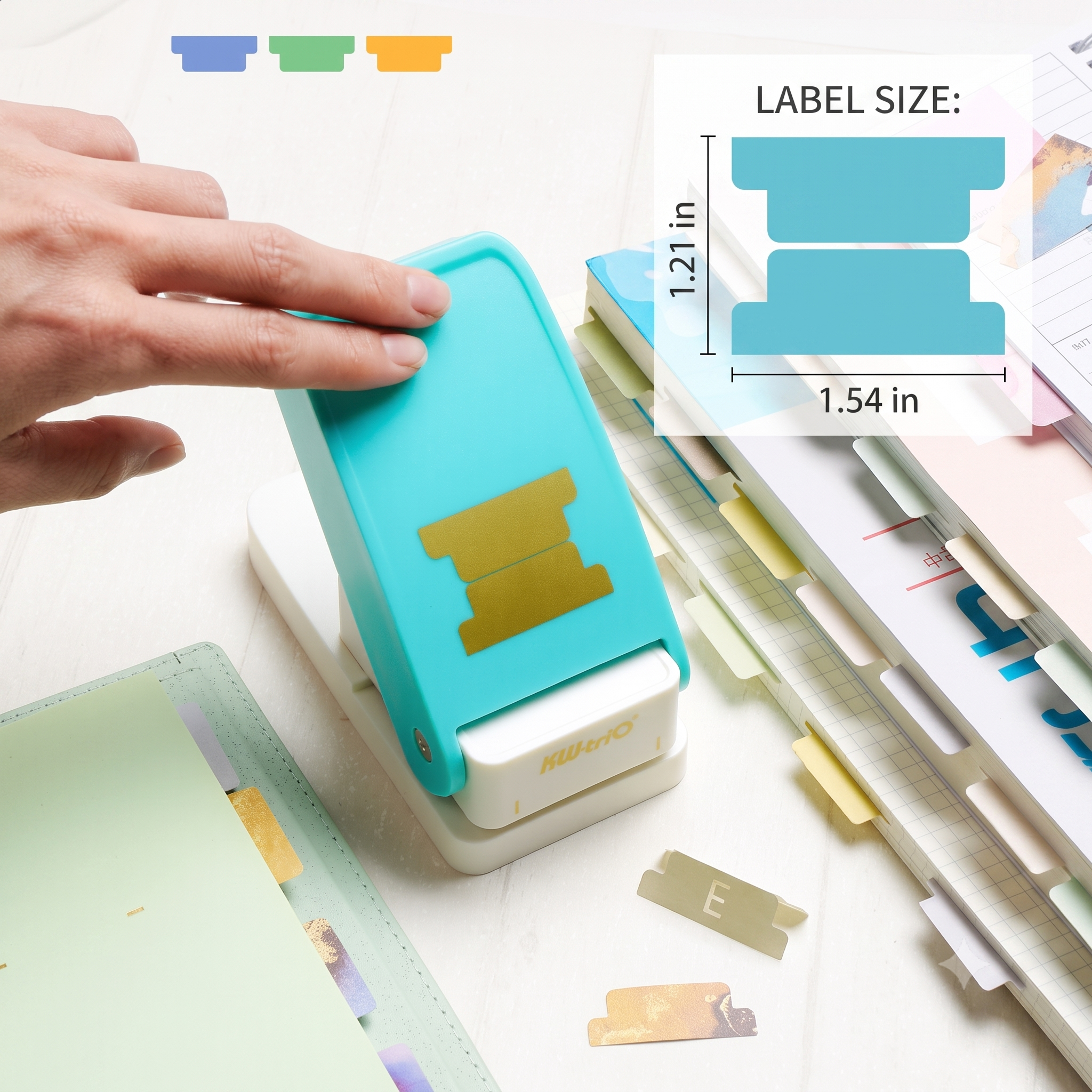 Index tab punch label size chart 1.54 x 1.21 inch custom divider dimensions hand pressing craft