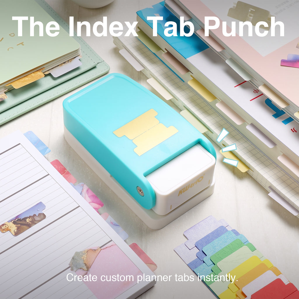 Index tab punch mint blue planner notebooks colorful custom tabs scattered craft desk organization tool