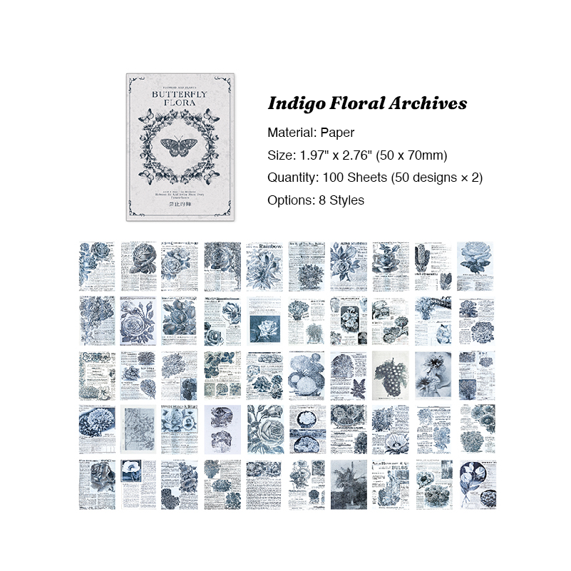 Indigo floral archives vintage dictionary paper pad