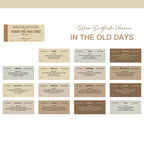 In the Old Days vintage ephemera labels with retro English text and classic motifs
