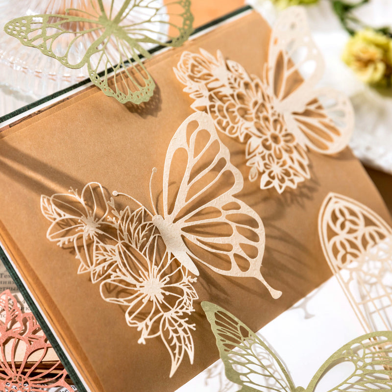Intricate lace die-cut paper stickers with delicate hollow designs for romantic scrapbooking
