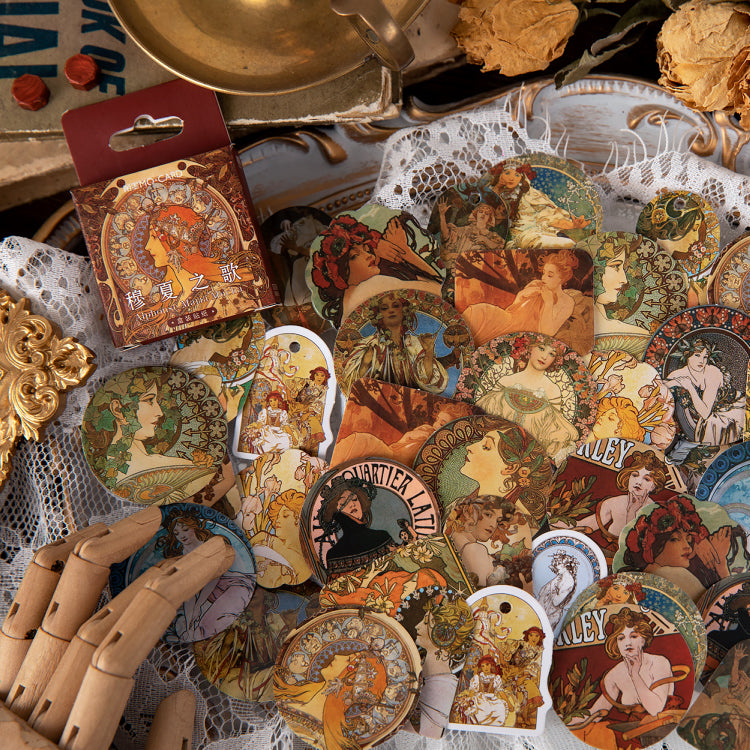 Japanese aesthetic sealing stickers with Art Nouveau Mucha style perfect for envelope sealing and planners
