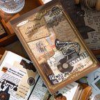 Detailed view of vintage journal paper artistic designs for collage and mixed media projects
