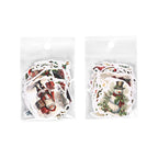 Two mini boxes of vintage Christmas sticker flakes Joyful Moments and Sweet Candy Cane holiday packaging designs