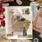Junk journal spread layered with vintage sarsaparilla advertisement, postage stamps, wax seal and botanical cutouts