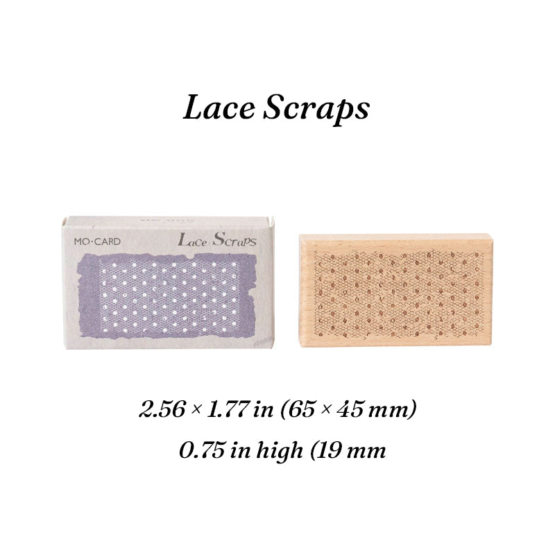 Lace scraps romantic background wooden stamp, dotted mesh rubber face on flat beech wood block for vintage collage.