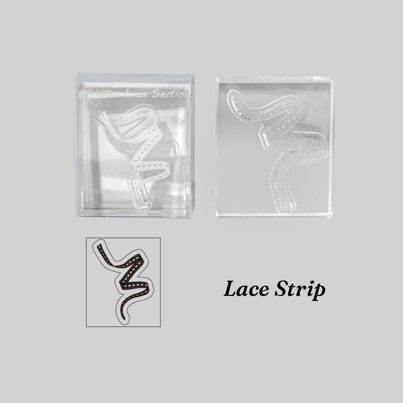 Lace Strip acrylic stamp with long wavy lace border impression