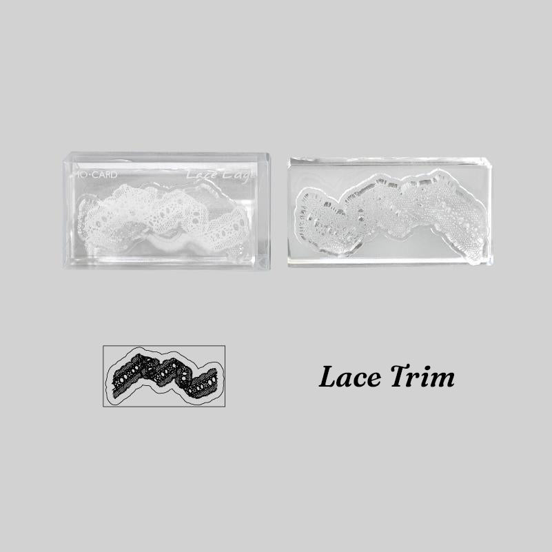 Lace Trim acrylic stamp with scalloped lace edge impression