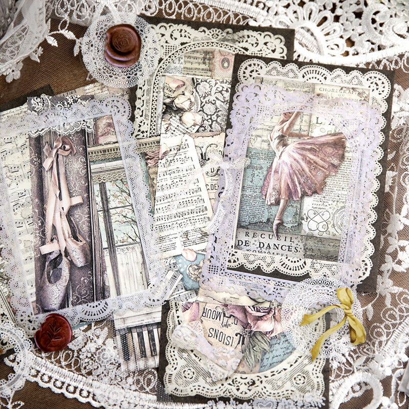 Vintage journal collage decorated with paper and PET lace pieces