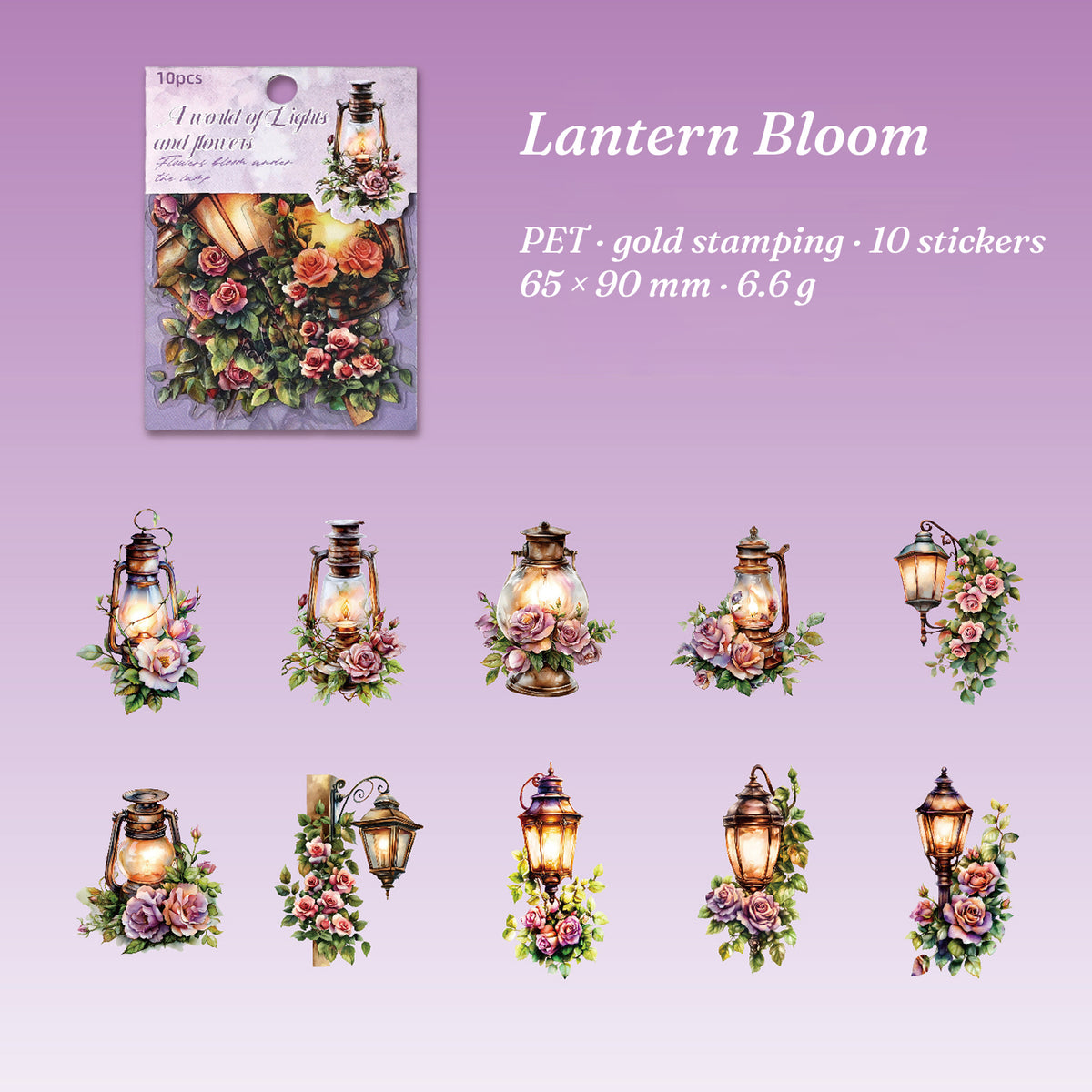  Lantern Bloom colorway — 10 warm lantern stickers