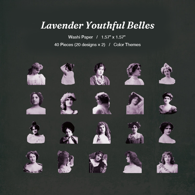 Lavender youthful belles purple retro character ephemera