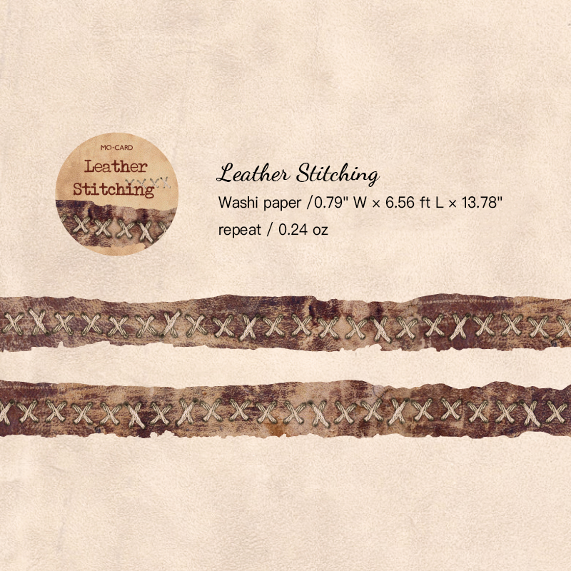 Leather stitching vintage sewing sticker with retro design
