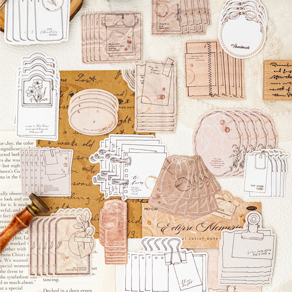 Letterpress ephemera pack texture close-up - premium quality embossed paper materials