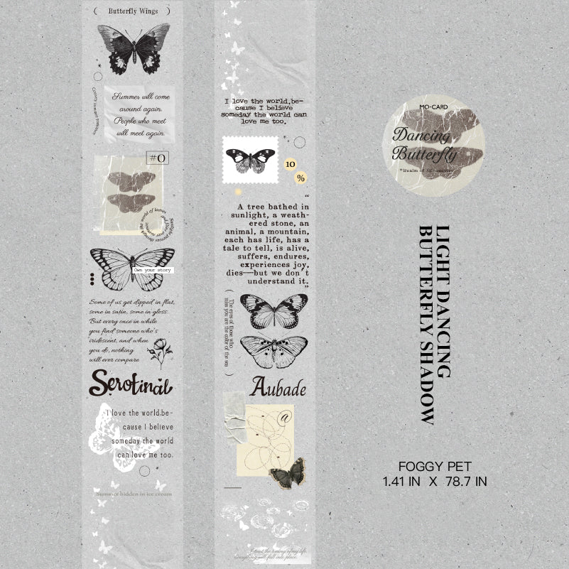 Light Dancing Butterfly Shadow pattern - waterproof washi tape 36mm x 2m